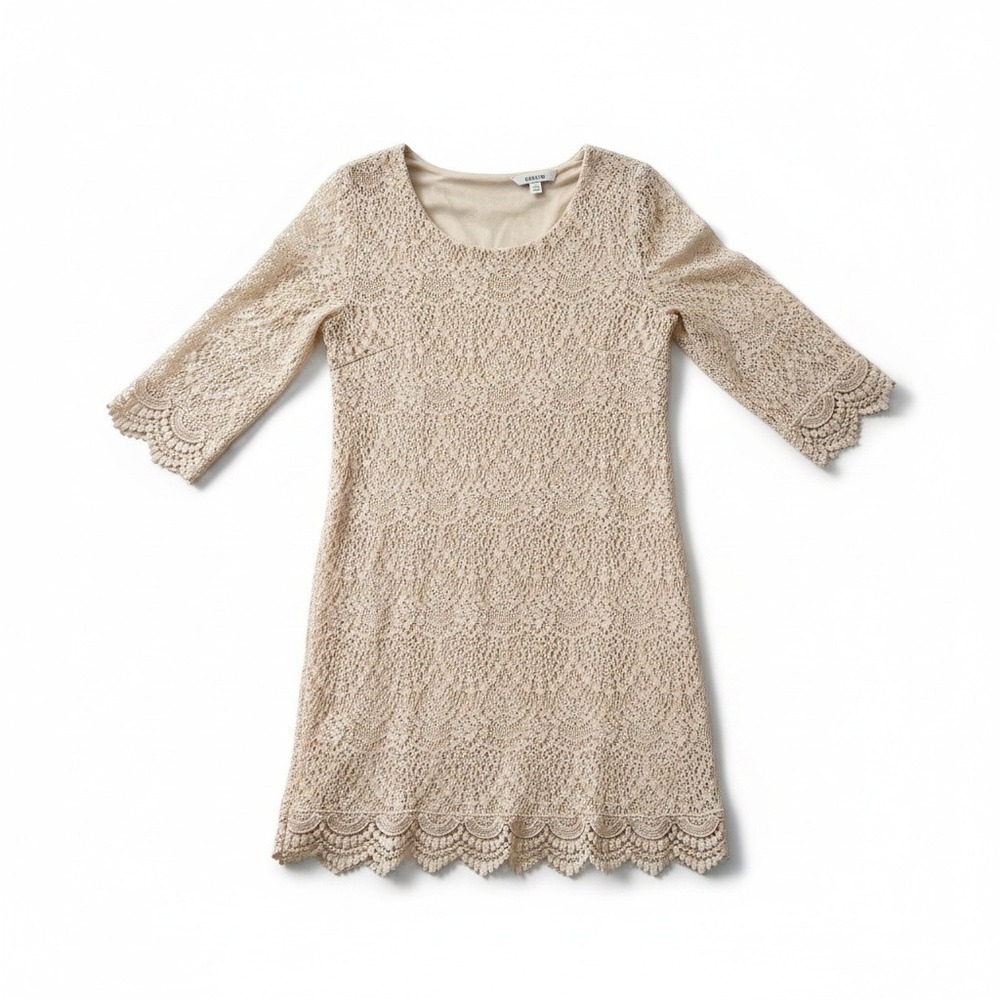 Cream Crochet Lace Shift Dress Cottagecore Boho Romantic Size 4